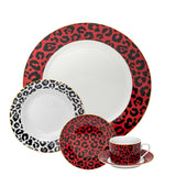 Load image into Gallery viewer, Leopard Edition 20-Piece Dinner Set in Dark Red and Black