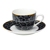 Load image into Gallery viewer, 15% Off Sale- Leopard Edition 12-Piece Espresso Cup &amp; Saucer Set Cool Gray and Black