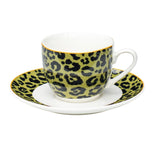 Load image into Gallery viewer, 15% Off Sale- Leopard Edition 12-Piece Espresso Cup &amp; Saucer Set Olive Green and Black