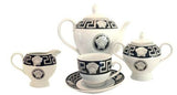 Load image into Gallery viewer, Teatime Timeless Elegance: La Medusa Black &amp; Silver 17-Piece Full Tea Set With Tea Pot, Sugar and Creamer